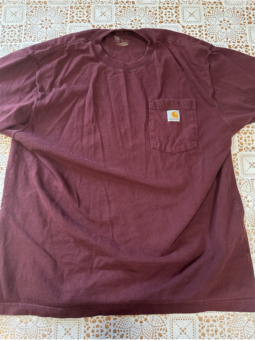 Carhartt Pocket T Shirt Mens Large Burgundy Original Fit Workwear Short Sleeve